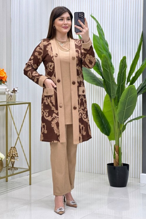 Açelya 3’lü Takım Kahverengi