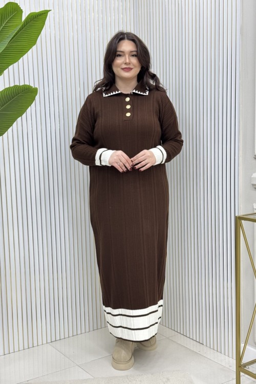 Afife Triko Elbise Kahverengi