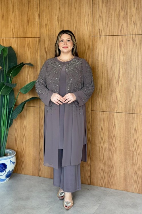 Ajda Büyük Beden Takım Koyu Vizon