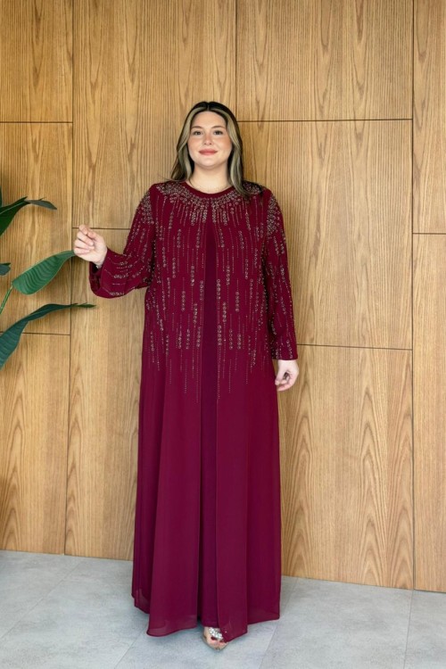 Akile Büyük Beden Elbise Bordo