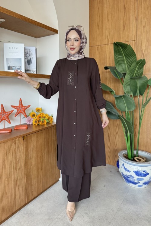 Alara Tunik Takım Kahverengi