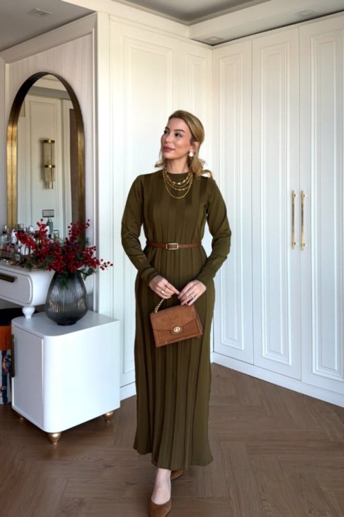 Arzu Triko Elbise  Yağ Yeşili