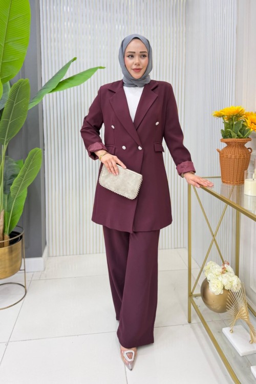 Ayşin Pantolonlu Takım Bordo