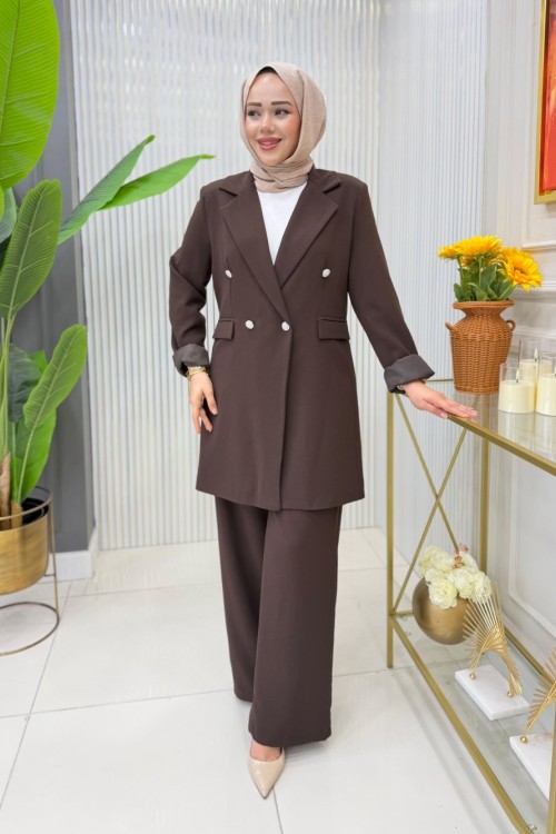 Ayşin Pantolonlu Takım Kahverengi