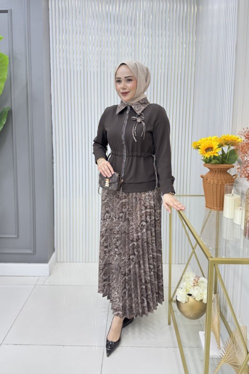 Bahar Etekli Takım Kahverengi