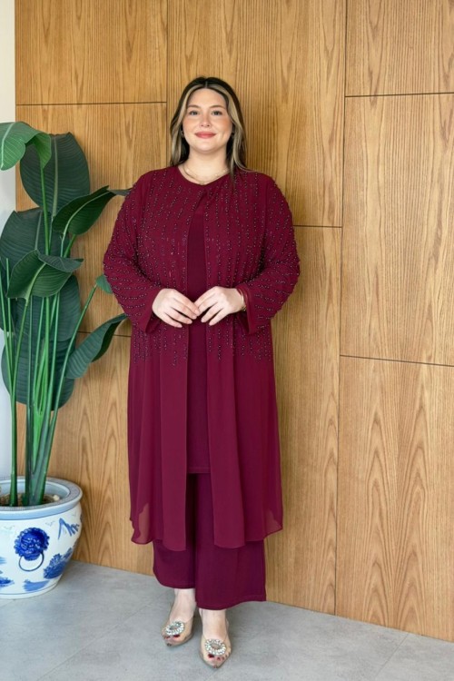 Beliz Büyük Beden Takım Bordo