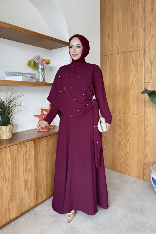 Beyza Pelerinli Elbise Bordo