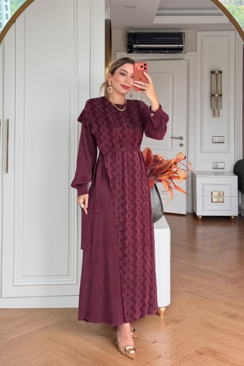 BONCUK ELBİSE Bordo