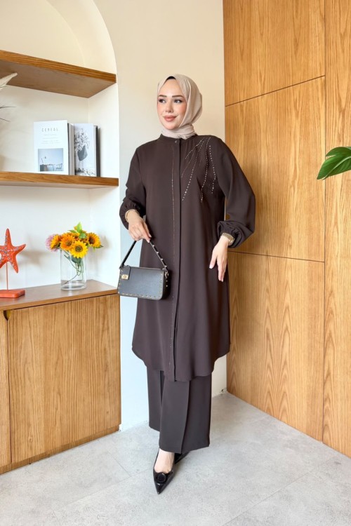 Ceyda Tunik Takım Kahverengi