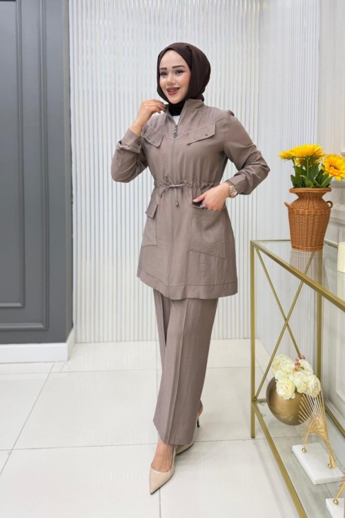 Dilara Tunik Takım Koyu Vizon