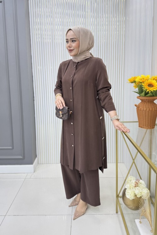 Dilber Tunik Takım Kahverengi