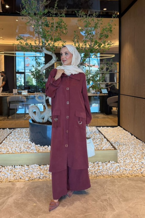 Ecrin Pantolonlu Takım Bordo