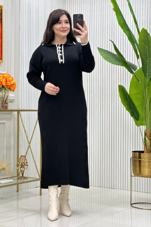 Ferah Triko Elbise Siyah