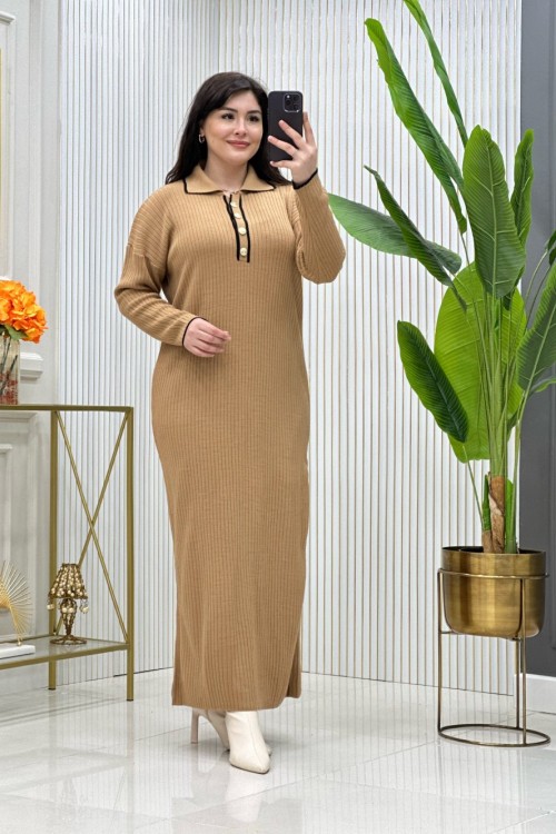 Ferah Triko Elbise Vizon