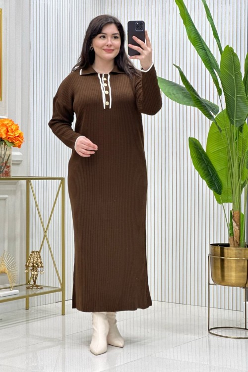 Ferah Triko Elbise Kahverengi