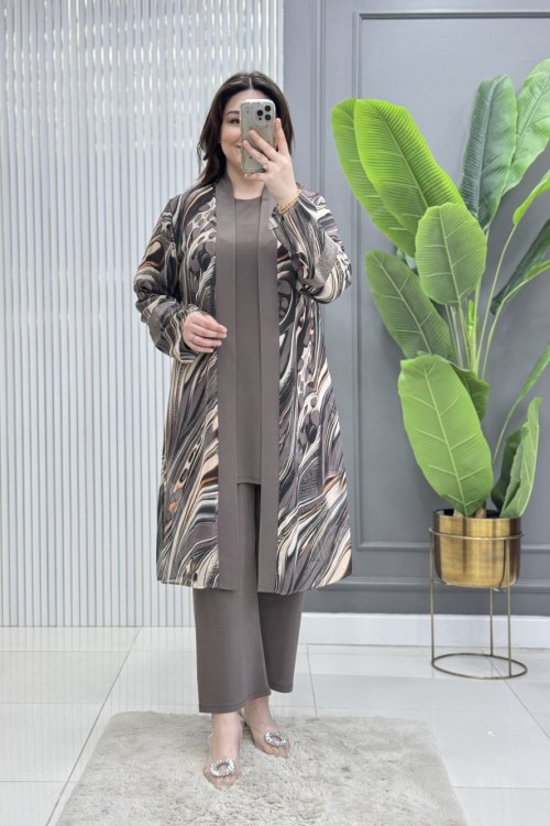 Feyza Üçlü Takım  Koyu Vizon