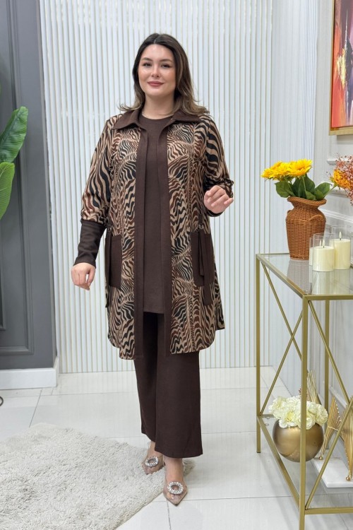 Firuze 3lü Takım Kahverengi