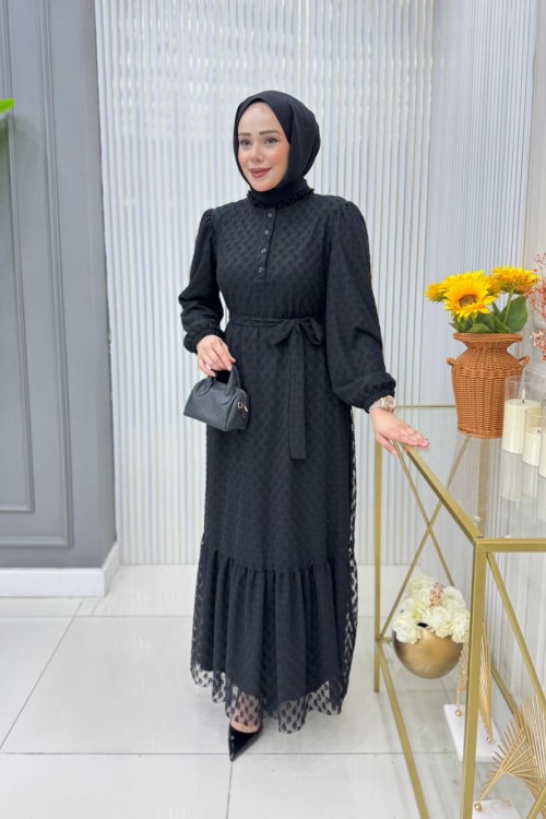 Gökçe Dantel Elbise Siyah
