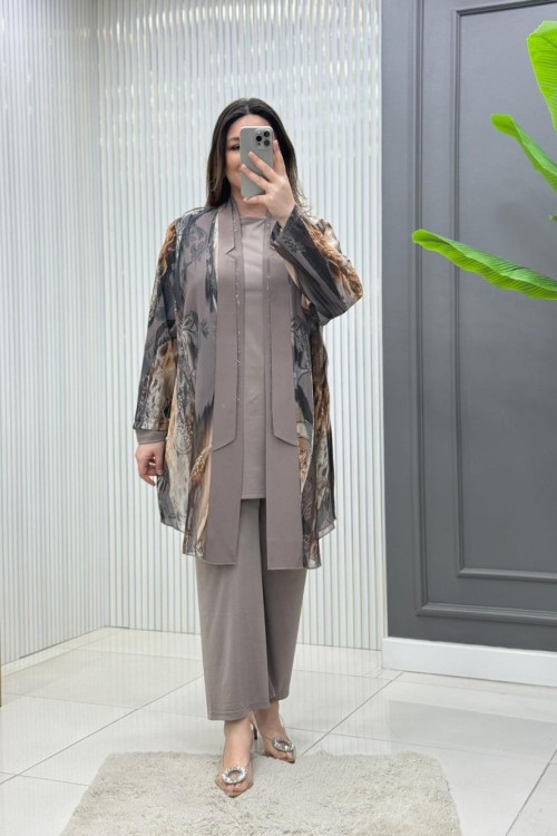 Göksel 3lü Takım  Koyu Vizon