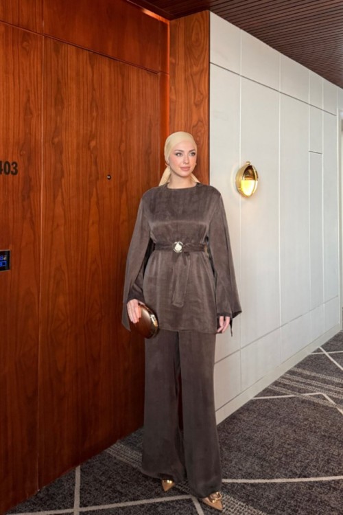 Hacer Pantolonlu Takım Acı Kahve