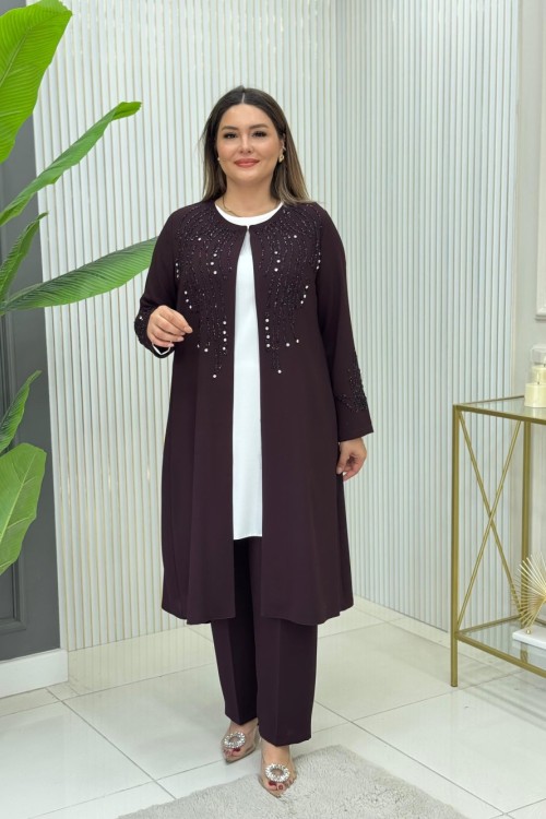 Hafsa Üçlü Takım  Patlıcan Moru