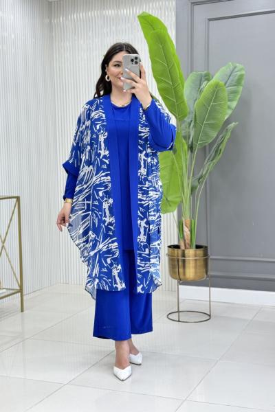 Hazan Üçlü Takım  Saks Mavisi