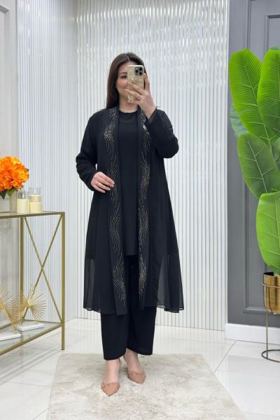 Hülya 3lü Takım  Siyah