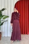 İkbal Elbise Takım Bordo