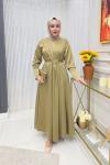İpek Elbise  Yağ Yeşili