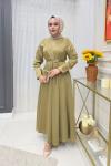 İpek Elbise  Yağ Yeşili