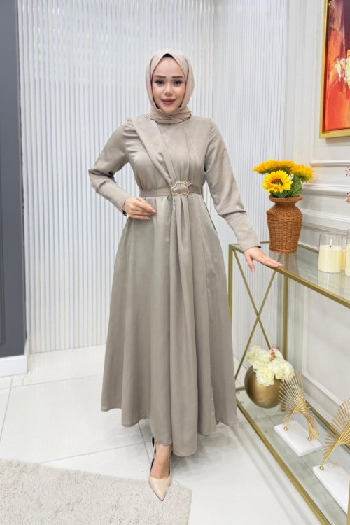 İpek Elbise  Taş Rengi