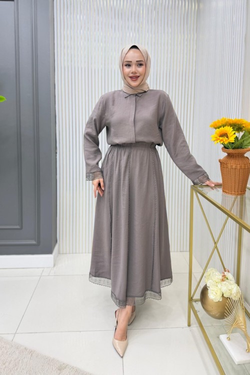 Kevser Etekli Takım Koyu Vizon