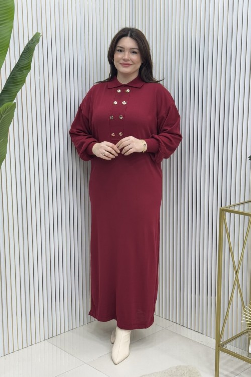 Lilyum Triko Elbise Bordo