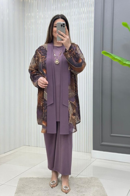 Medine 3lü Takım Lila