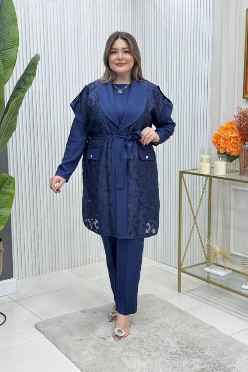 Melda Üçlü Takım İndigo