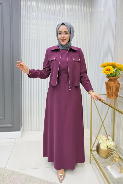 Meltem Ceketli Elbise Takım Mürdüm