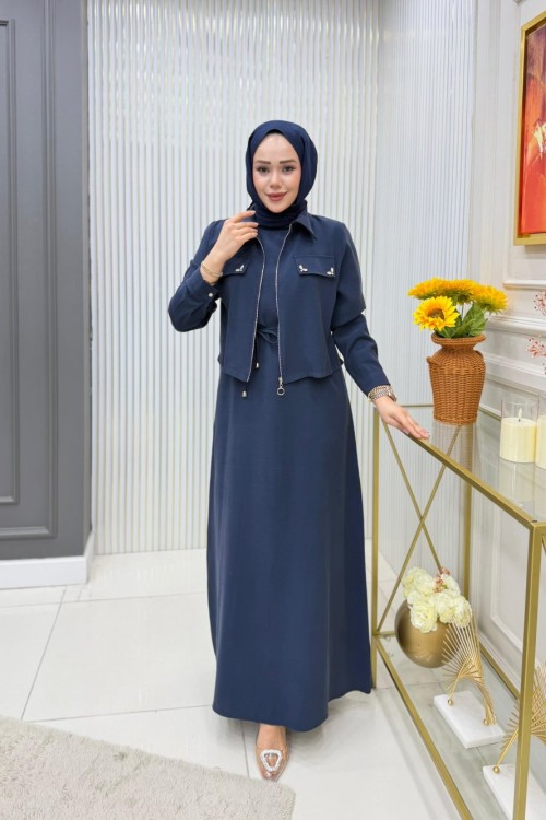 Meltem Ceketli Elbise Takım Lacivert