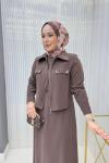 Meltem Ceketli Elbise Takım Kahverengi