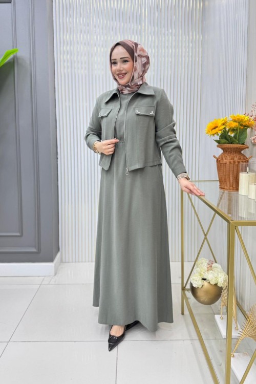 Meltem Ceketli Elbise Takım Haki