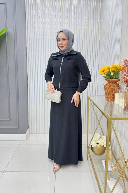 Meryem  Ceketli Elbise Takım  Siyah