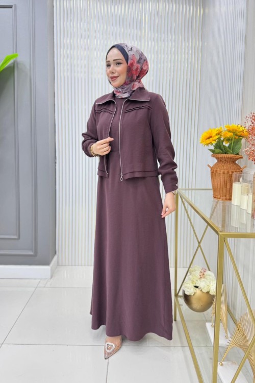 Meryem  Ceketli Elbise Takım  Mürdüm
