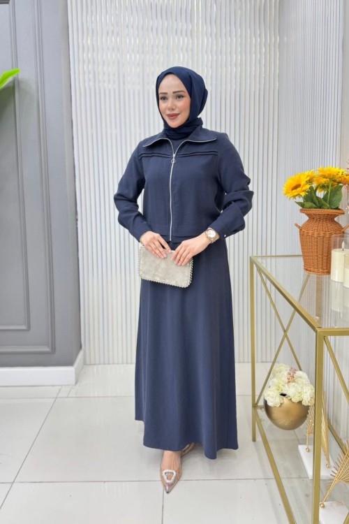Meryem  Ceketli Elbise Takım  Lacivert