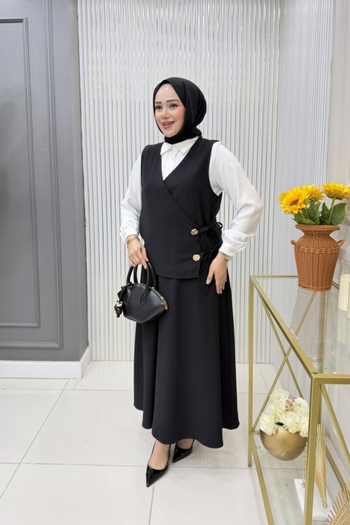 Müjde  Etekli Takım  Siyah