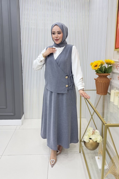 Müjde  Etekli Takım  Gri