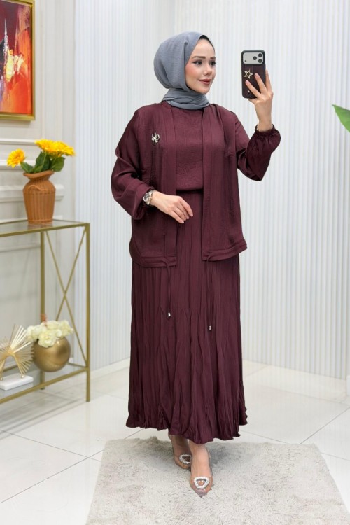 Nehir Etekli Takım Bordo