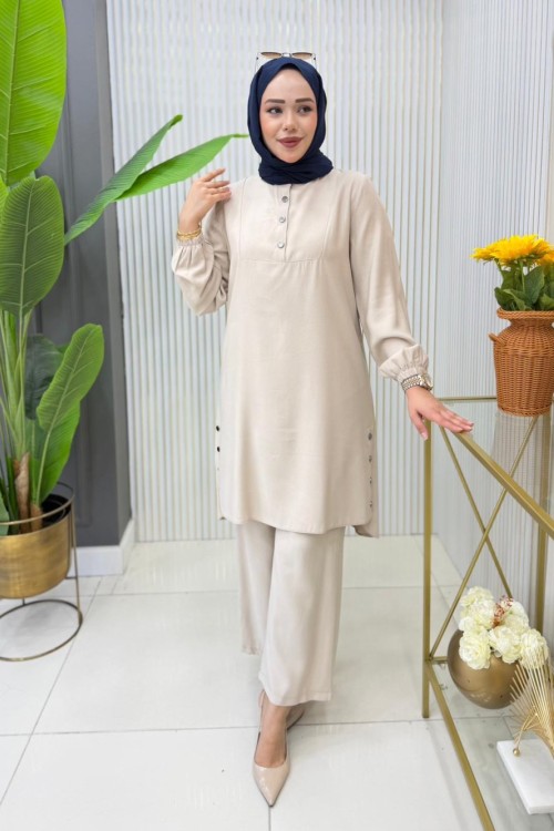 Nihan Tunik Takım Krem