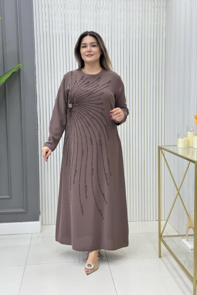 Nilgün Büyük Beden Abiye Koyu Vizon