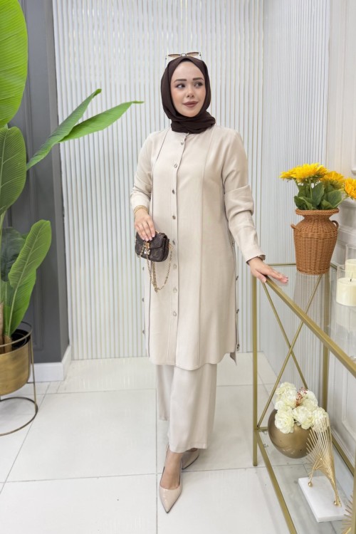 Sakine Tunik Takım Krem