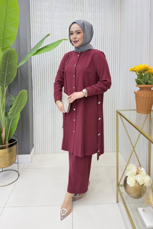 Sakine Tunik Takım Bordo