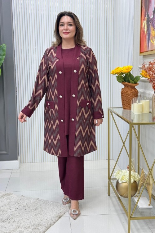 Selvi Üçlü Takım Bordo